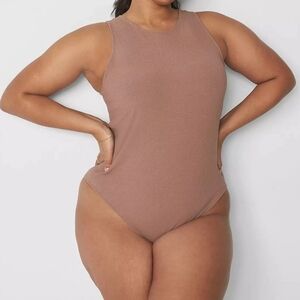 Sleep By Cacique NWT Stretch Rib Open-back Bodysuit Maeve Beige Size 18/20.
